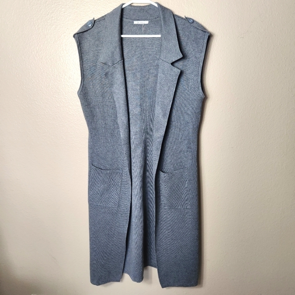 Vila Milano Womens Gray Sleeveless Open Front Coatigan/Duster-Size M